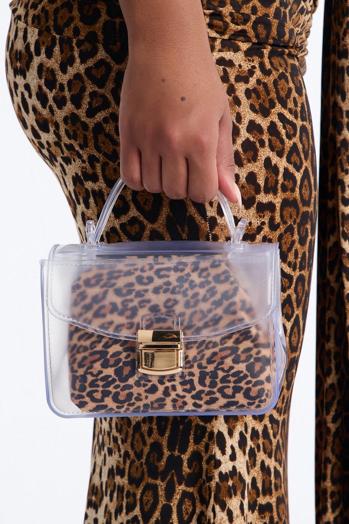 Keep Clear Jelly Satchel Handbag - Leopard
