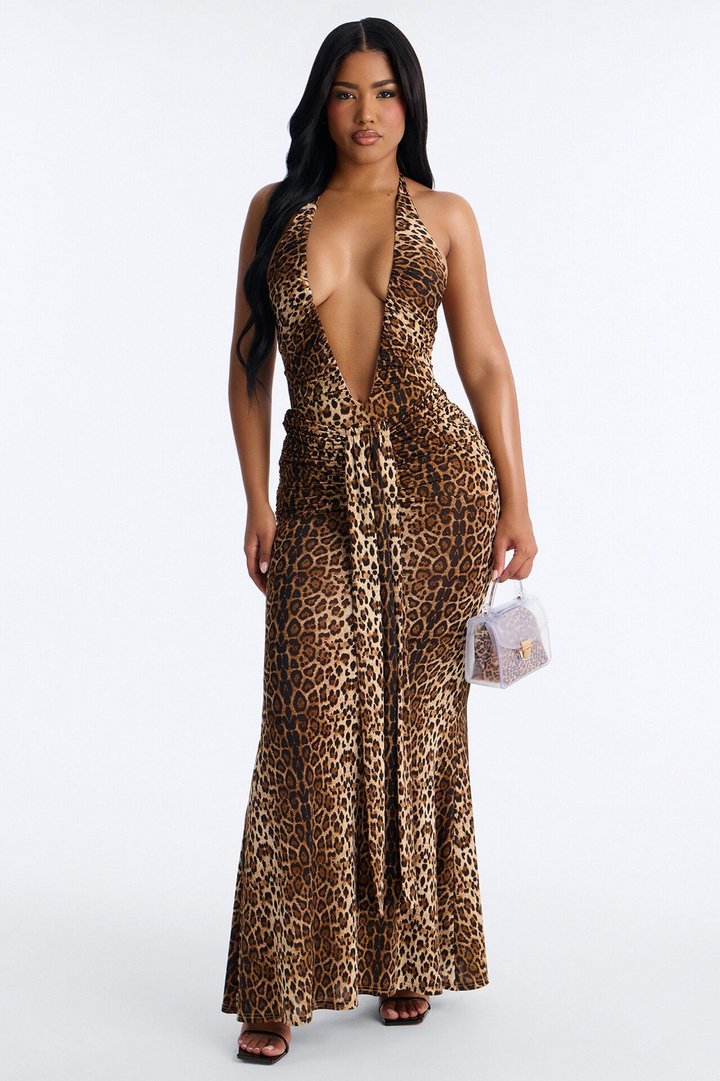 Sarai Leopard Bodysuit Maxi Skirt Set - Brown Combo