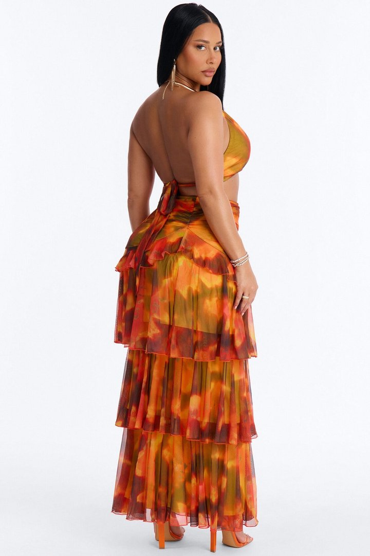 Paradise Life Mesh Skirt Set - Orange/combo