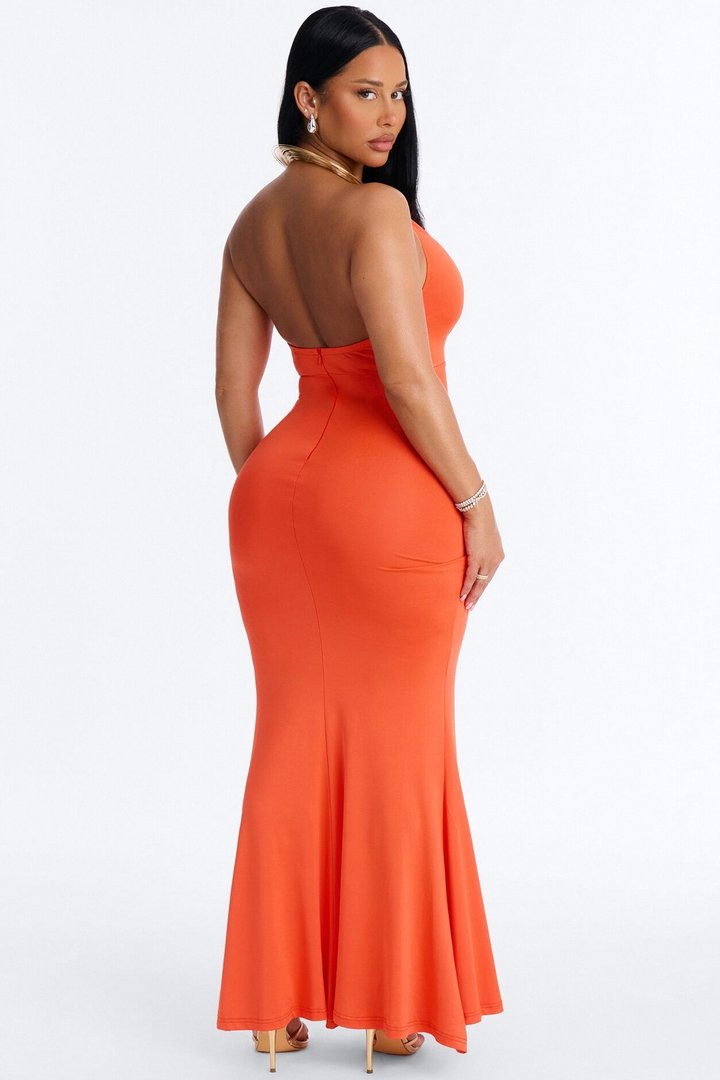 Cancun Vibing Deep V Maxi Dress - Orange