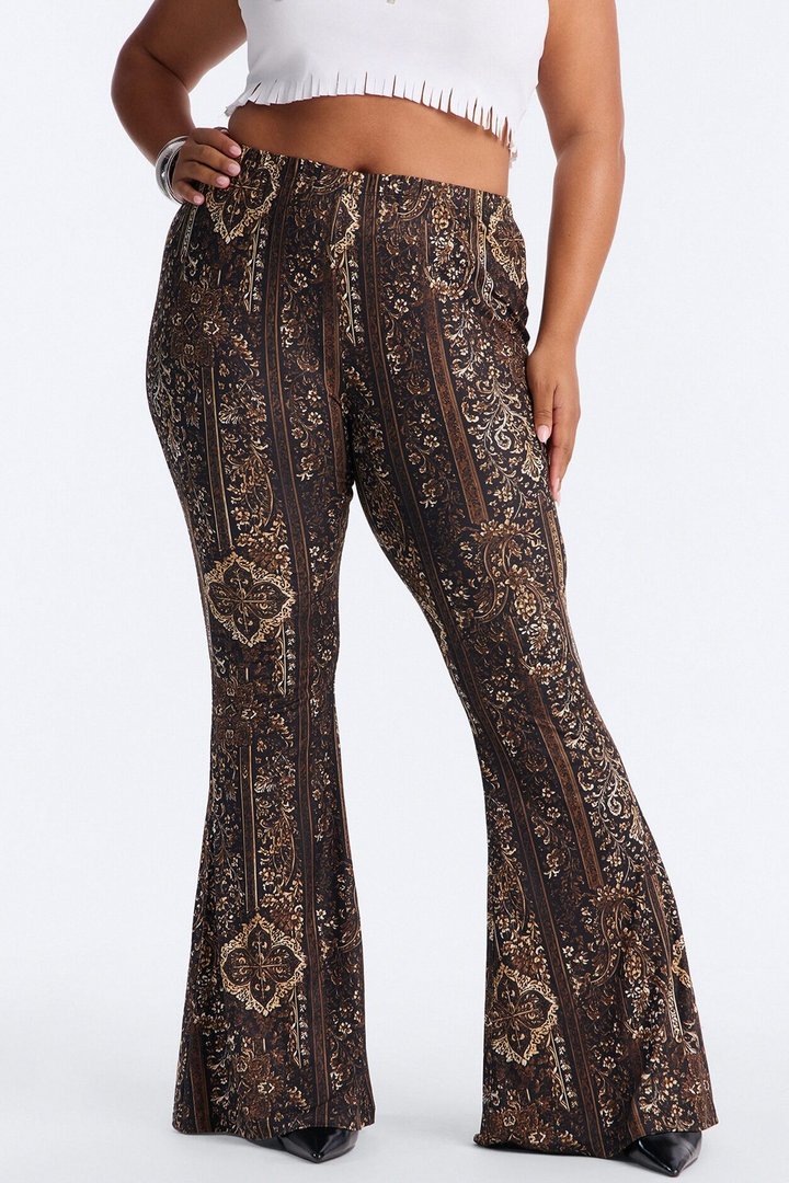 Boho Dreams Abstract Paisley Flare Pant - Brown/combo