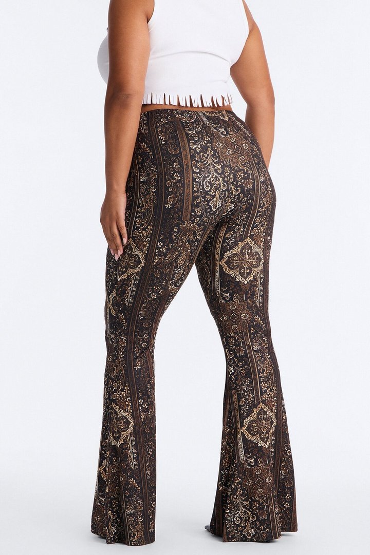 Boho Dreams Abstract Paisley Flare Pant - Brown/combo