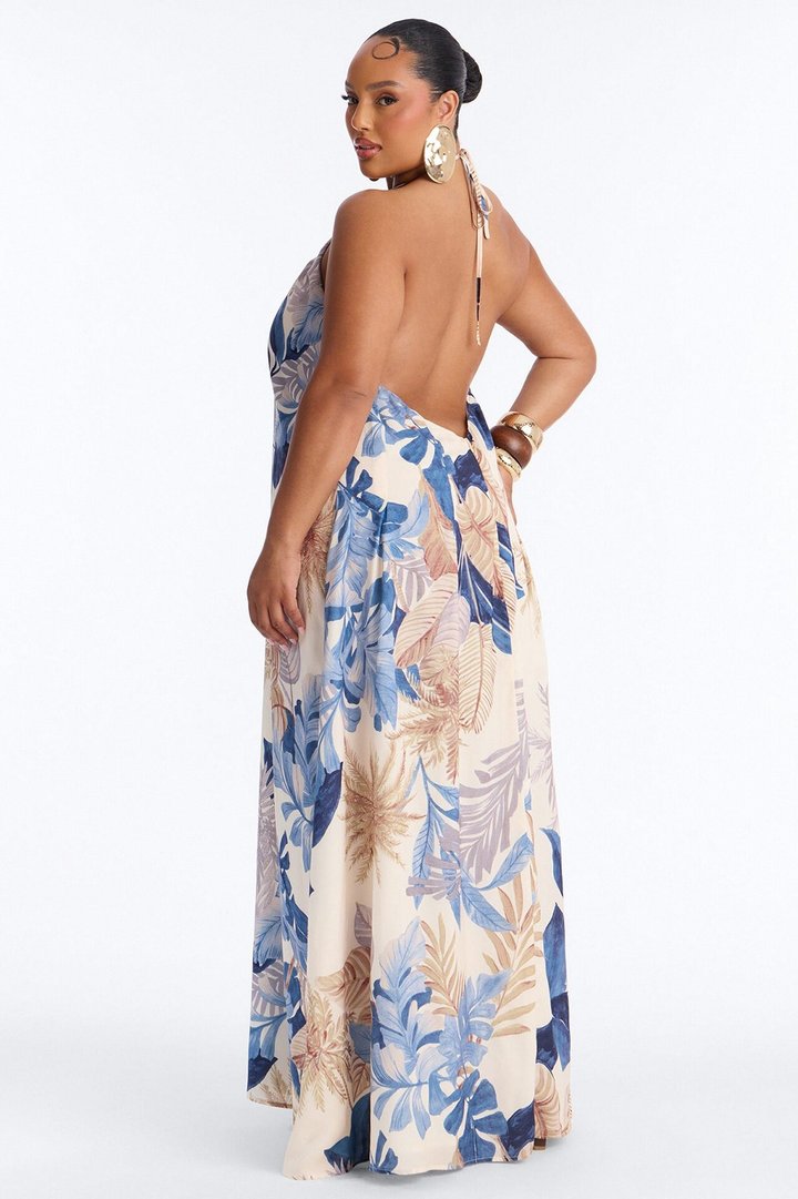 Maui Tropical Keyhole Maxi Dress - Blue/combo