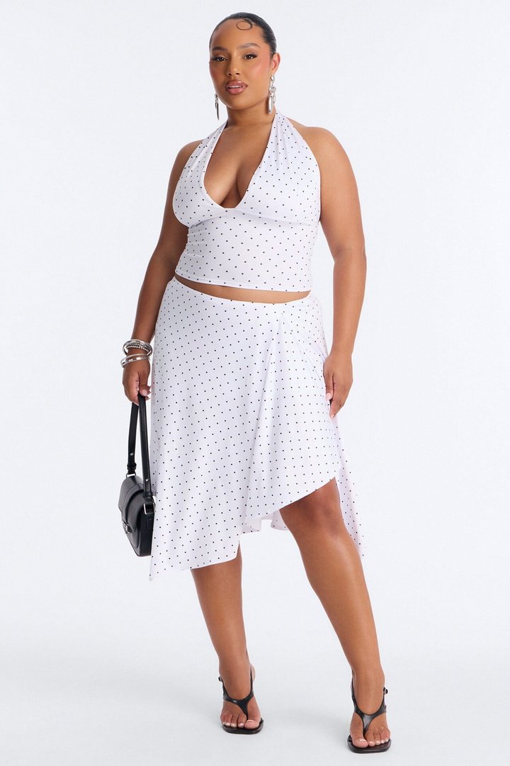 Dolly Halter Polka Dot Skirt Set - White/Black