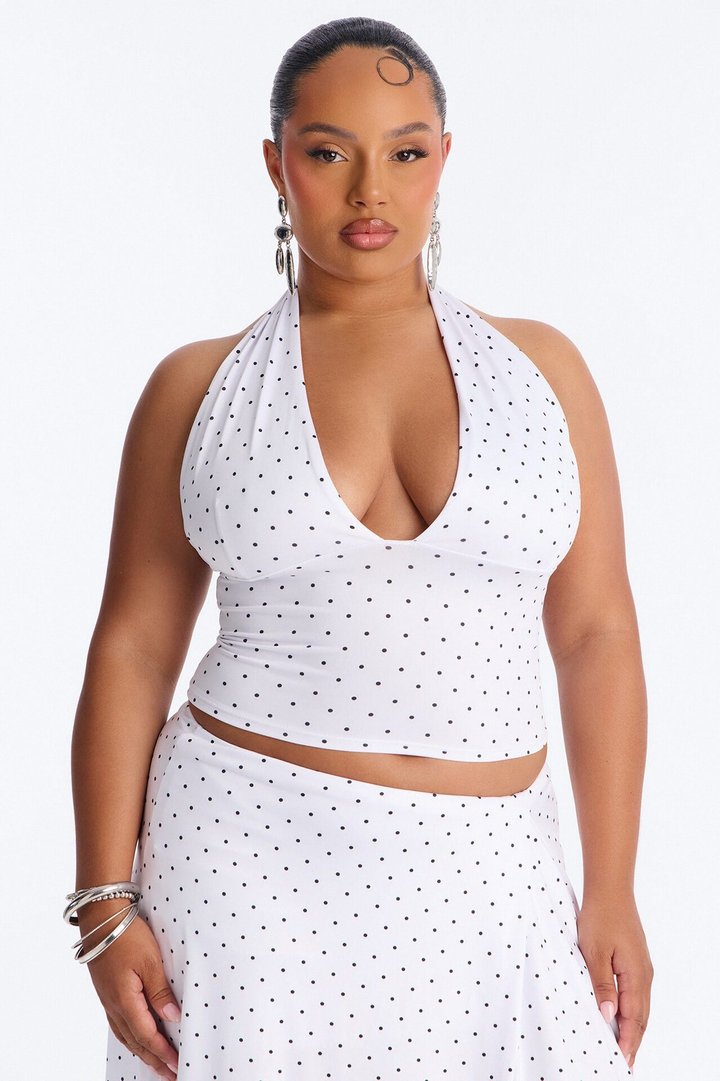 Dolly Halter Polka Dot Skirt Set - White/Black