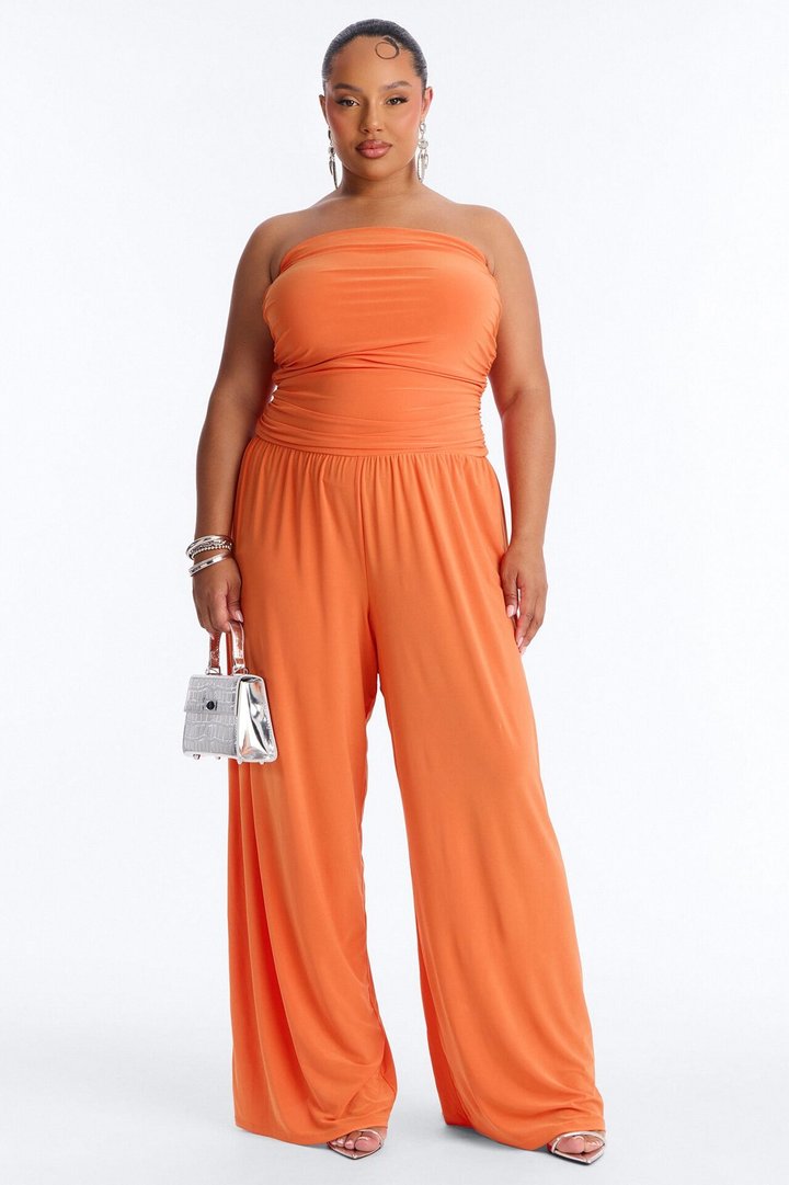 Cierra Ruched Strapless Jumpsuit - Orange