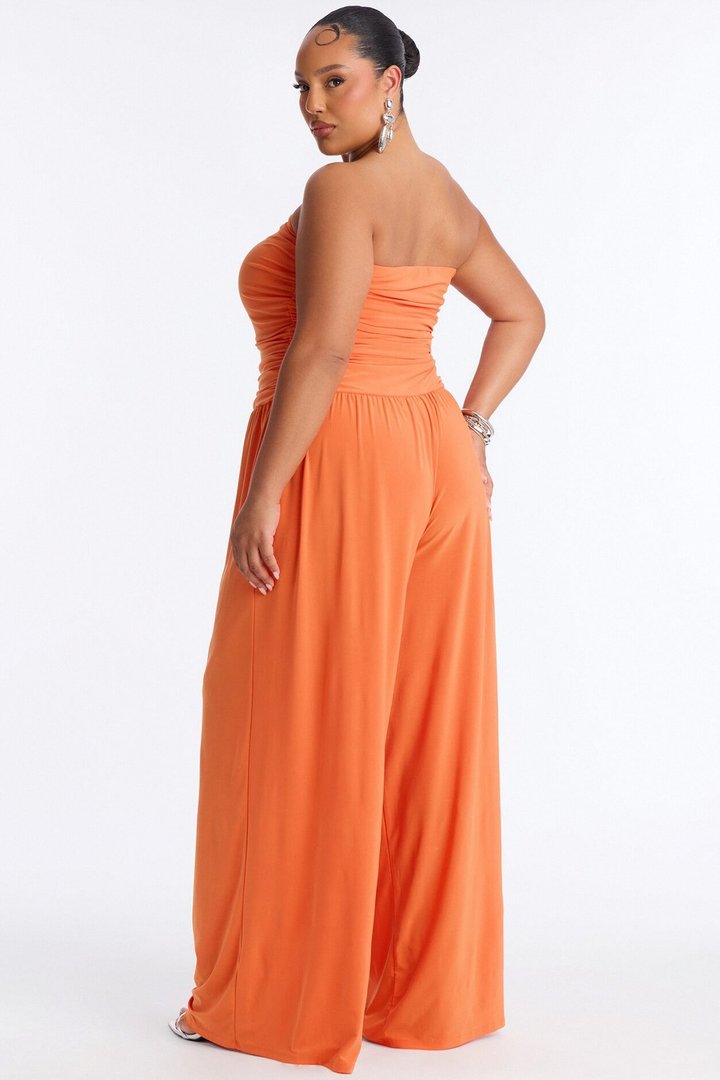 Cierra Ruched Strapless Jumpsuit - Orange