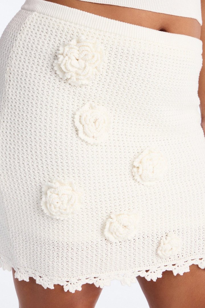 Poppy Crochet Mini Skirt Set - White