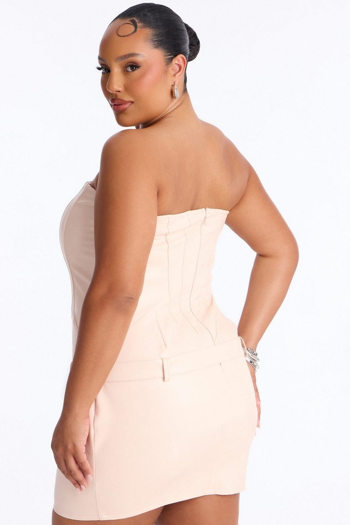 Kamila Corset Waist Faux Leather Mini Dress - Light Pink