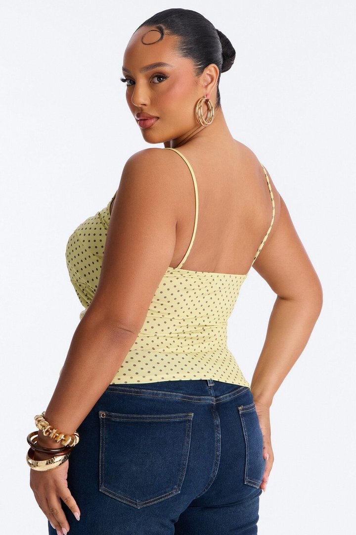 Sunny Polka Dot Ruffle Twist Tank Top - Yellow/combo