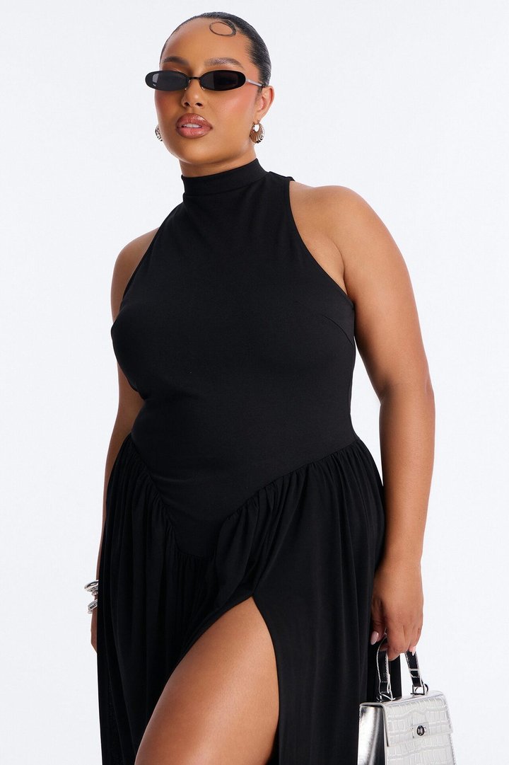 Classic Charm Drop Waist Maxi Dress - Black