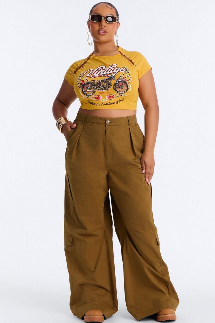 Lyla High Rise Wide Leg Cargo Pant 32″ - Olive