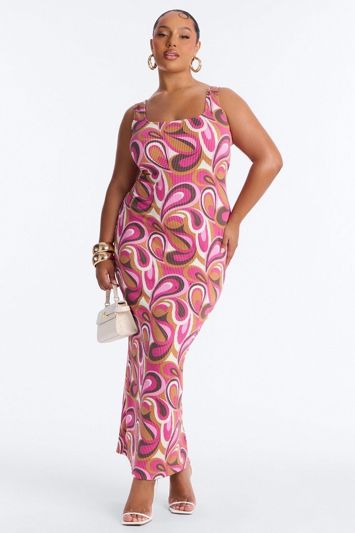 Valentina Ribbed Maxi Dress - Magenta/combo