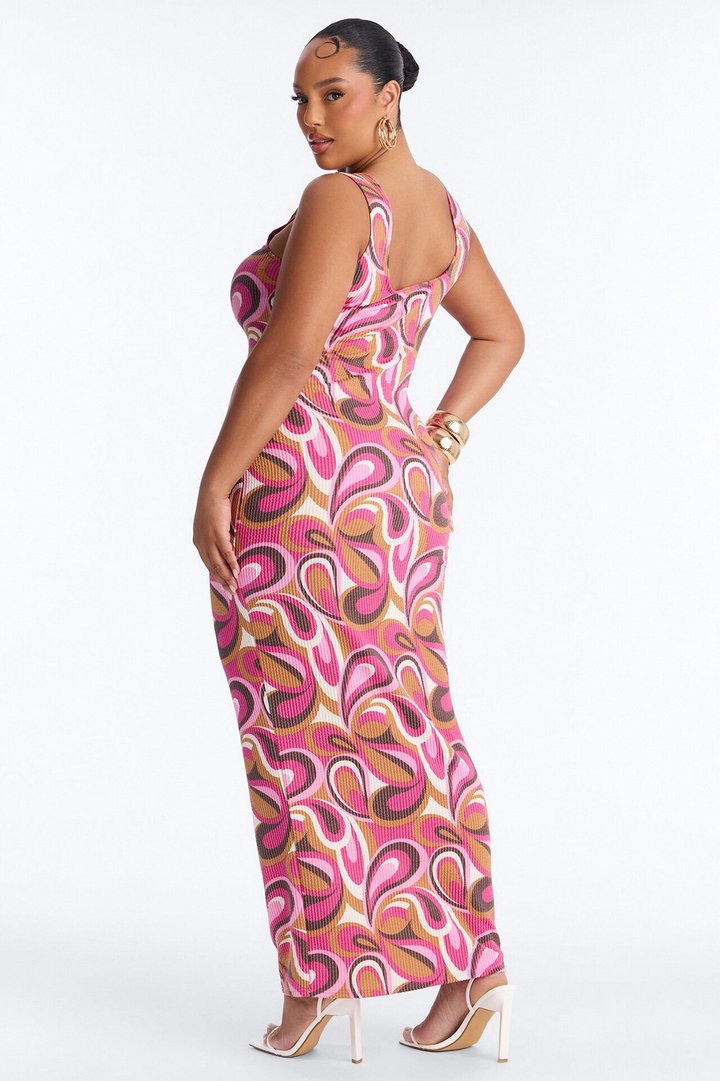 Valentina Ribbed Maxi Dress - Magenta/combo