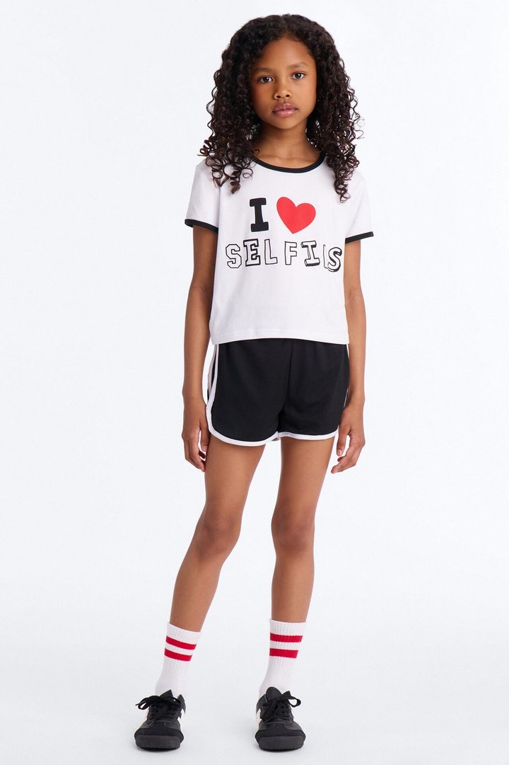 Mini I Heart Selfies Short Set - White/Black