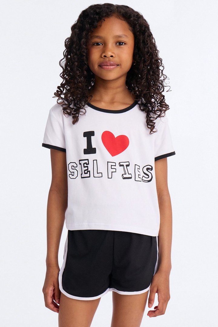 Mini I Heart Selfies Short Set - White/Black