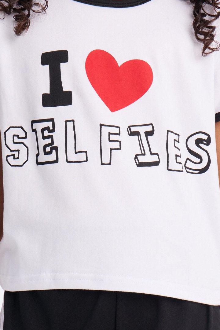 Mini I Heart Selfies Short Set - White/Black