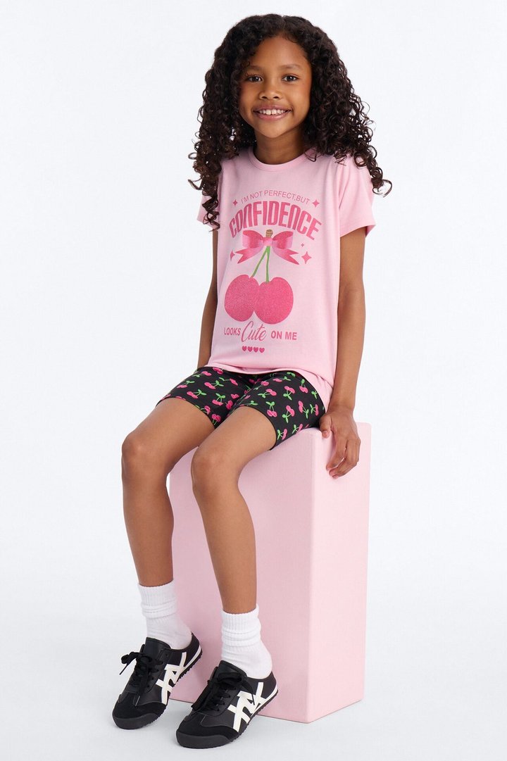 Mini Confidence Looks Cute On Me Bike Short Set - Pink/combo
