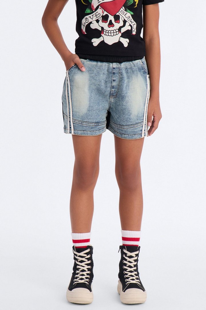 Mini See Me Shine Denim Shorts - Blue/Black