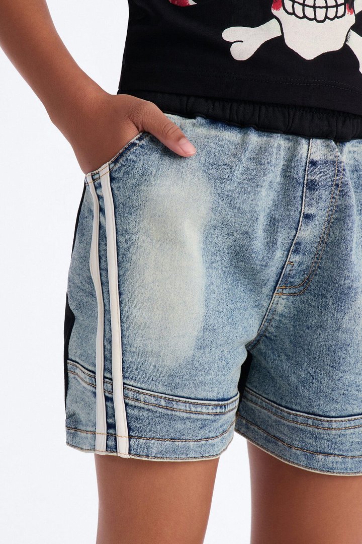 Mini See Me Shine Denim Shorts - Blue/Black