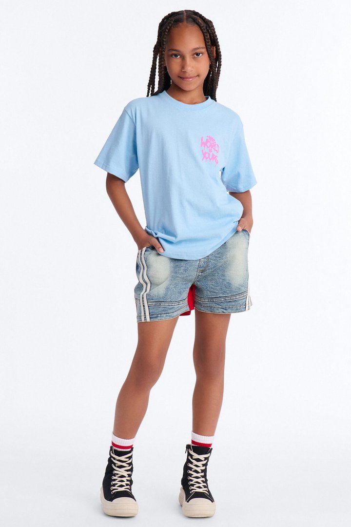 Mini This World Is Yours Short Sleeve Tee - Light Blue