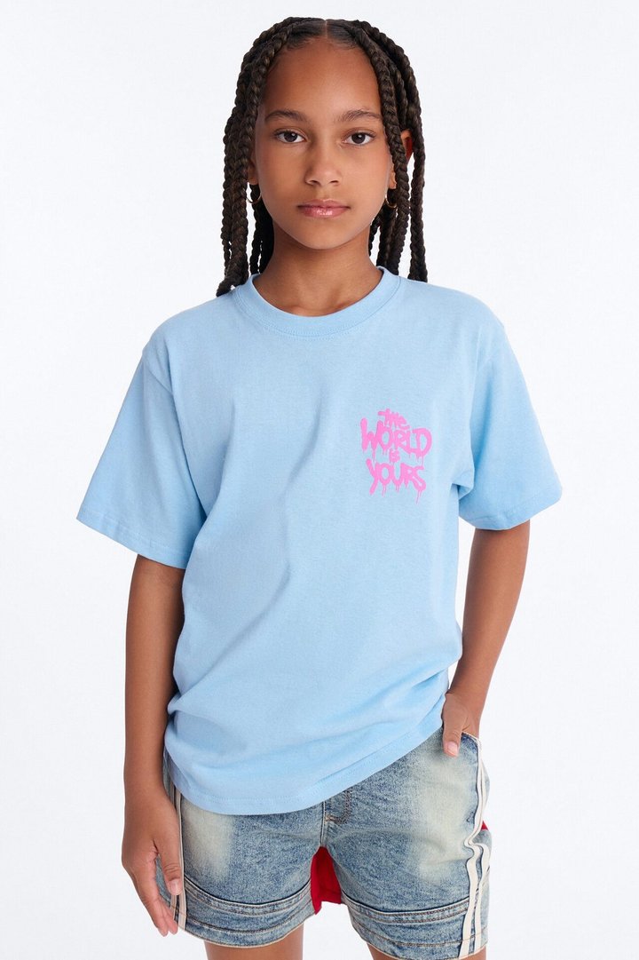 Mini This World Is Yours Short Sleeve Tee - Light Blue