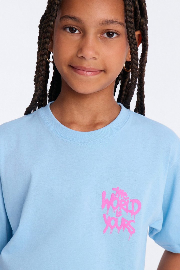 Mini This World Is Yours Short Sleeve Tee - Light Blue