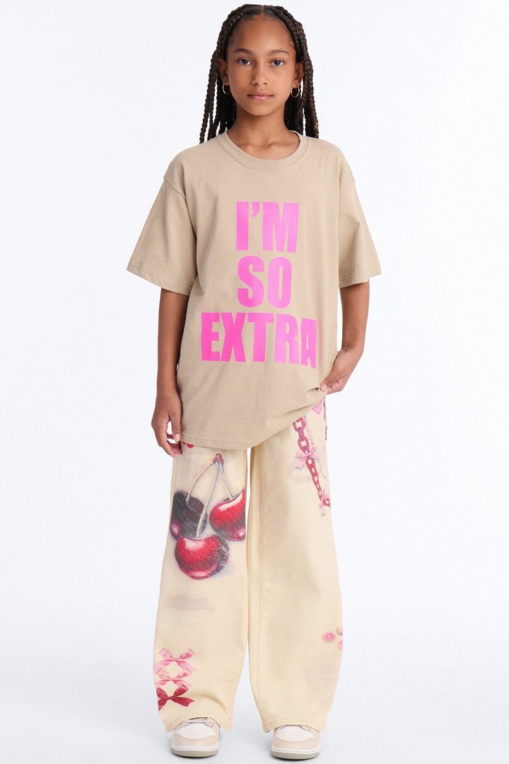 Mini Cherry On Top Printed Wide Leg Jeans - Ivory