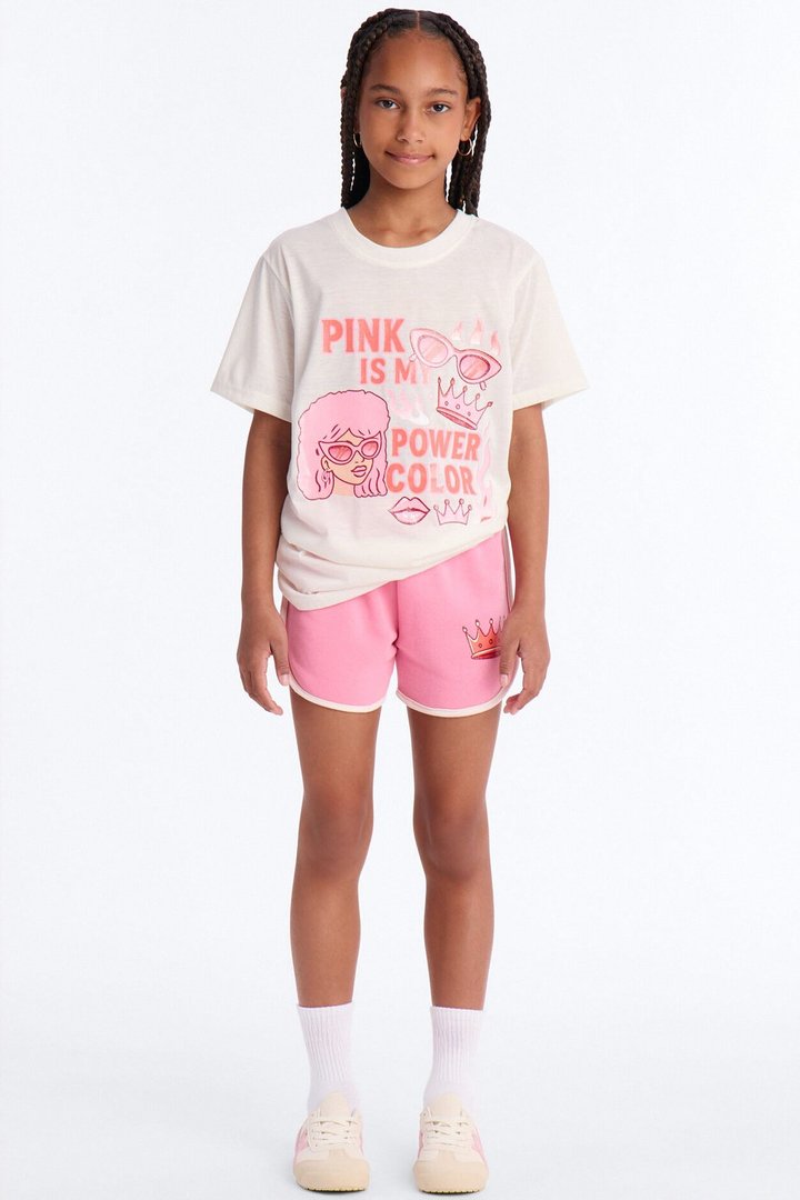 Mini Pink Is My Power Color Short Set - Pink/combo