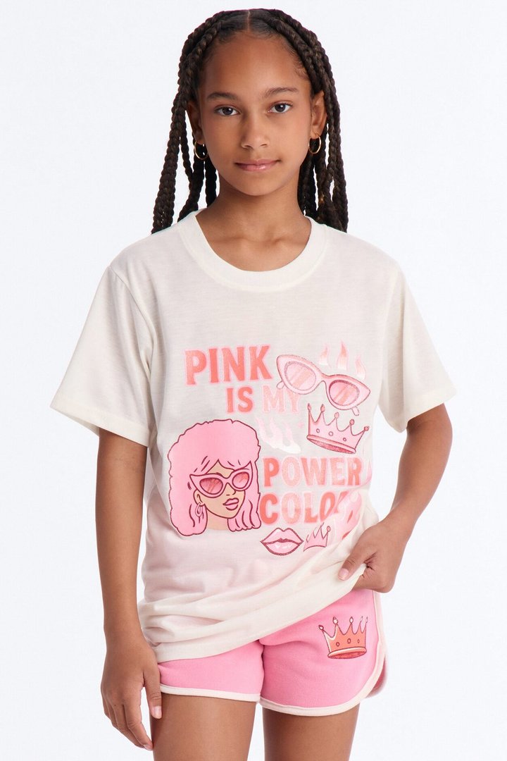 Mini Pink Is My Power Color Short Set - Pink/combo