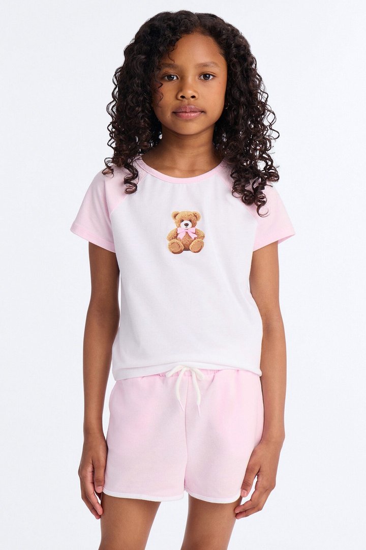 Mini Beary Grateful Short Set - Pink/combo
