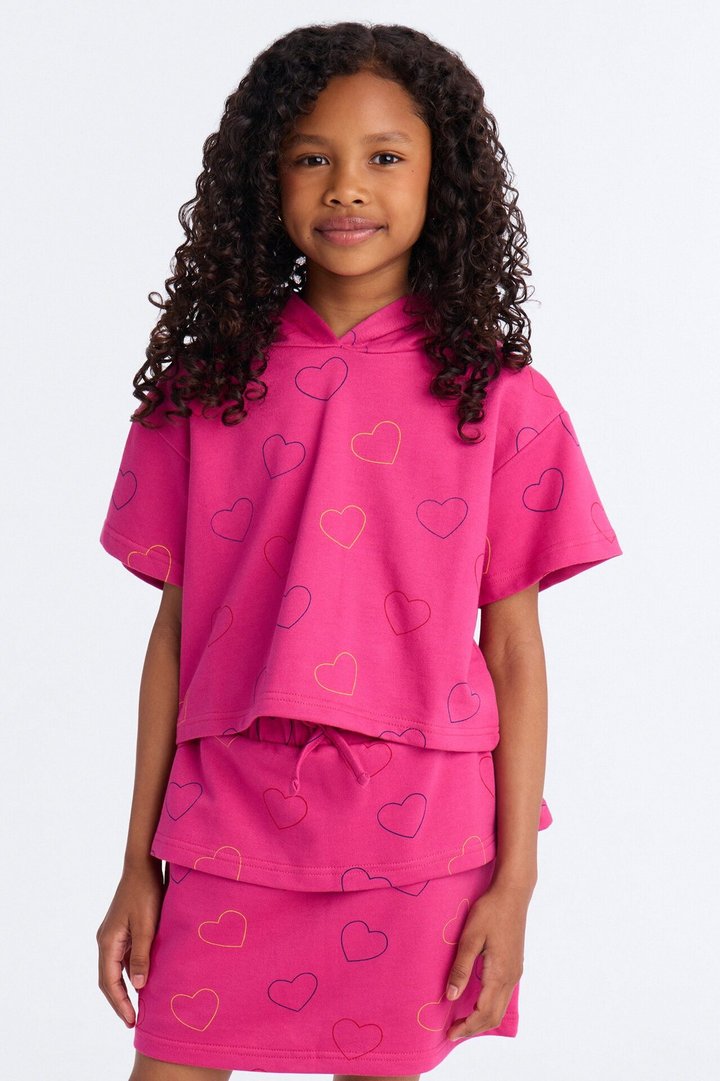Mini Endless Hearts Skort Set - Hot Pink