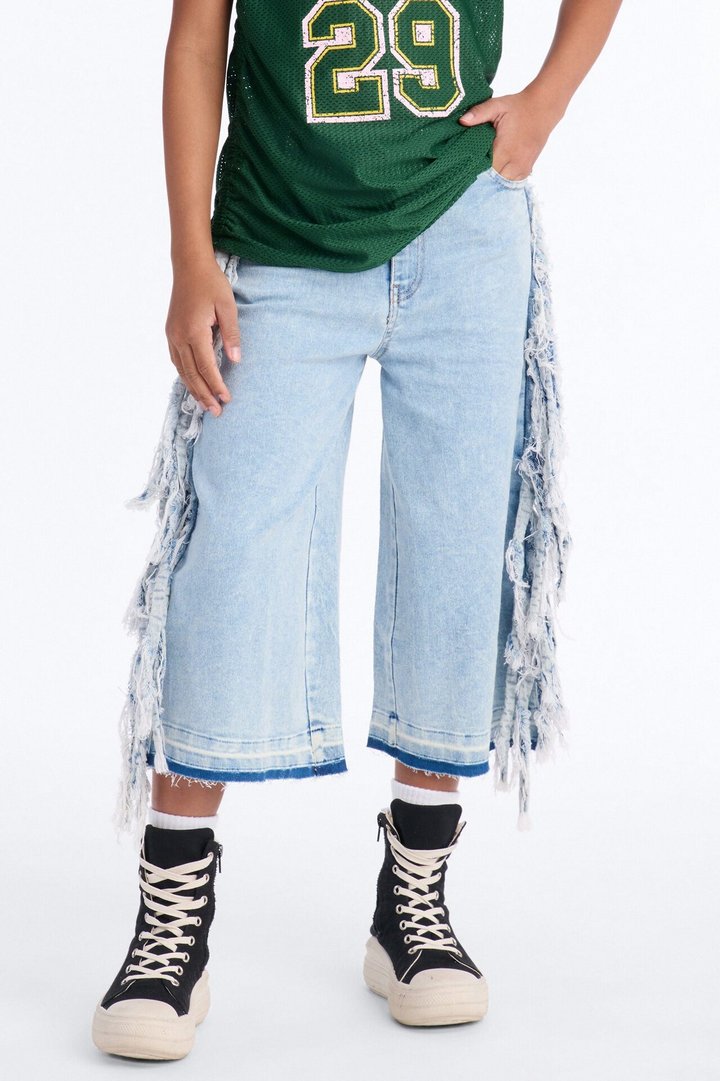 Mini On The Fringe Denim Jorts - Light Wash