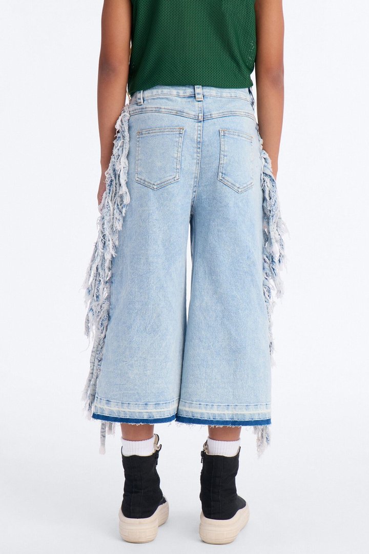 Mini On The Fringe Denim Jorts - Light Wash