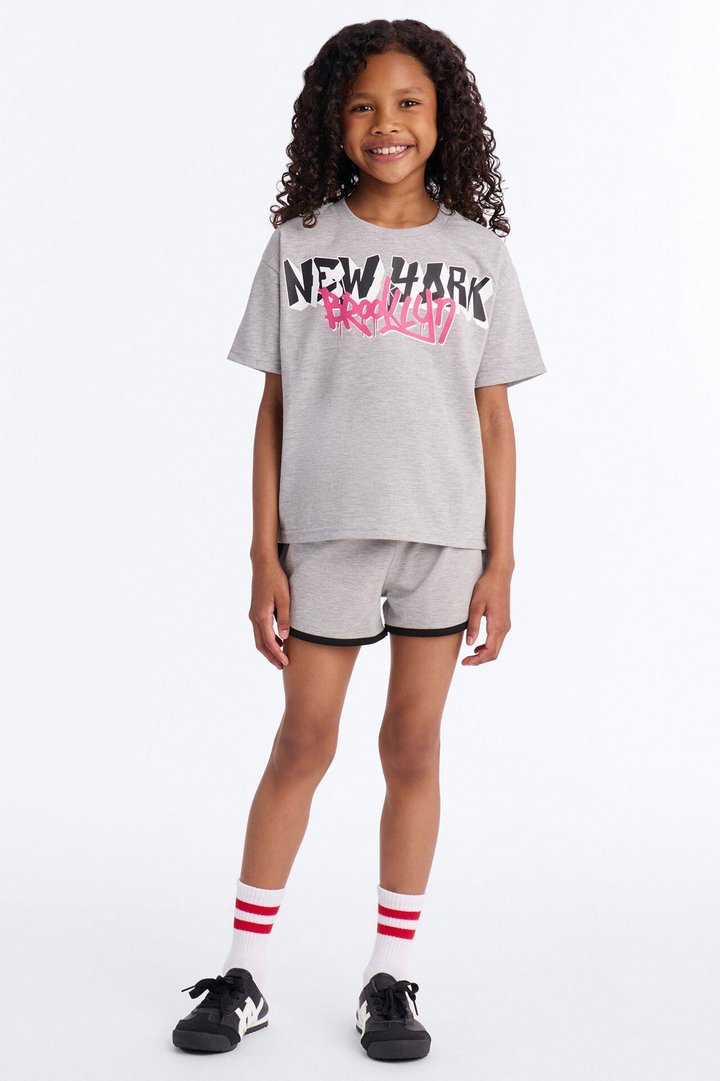 Mini Brooklyn Things Short Set - Heather Grey