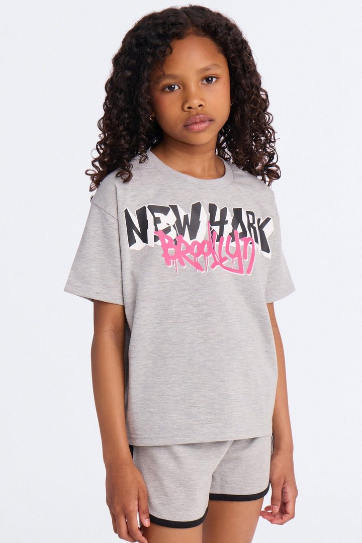 Mini Brooklyn Things Short Set - Heather Grey