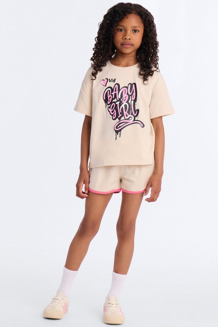 Mini Baby Girl Forever Short Set - Sand