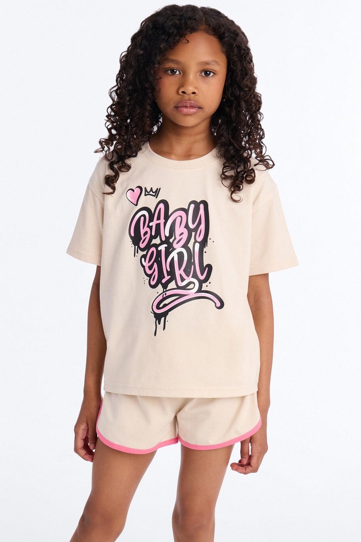 Mini Baby Girl Forever Short Set - Sand