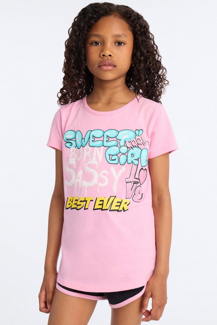 Mini Sweet Girl Short Set - Pink/combo