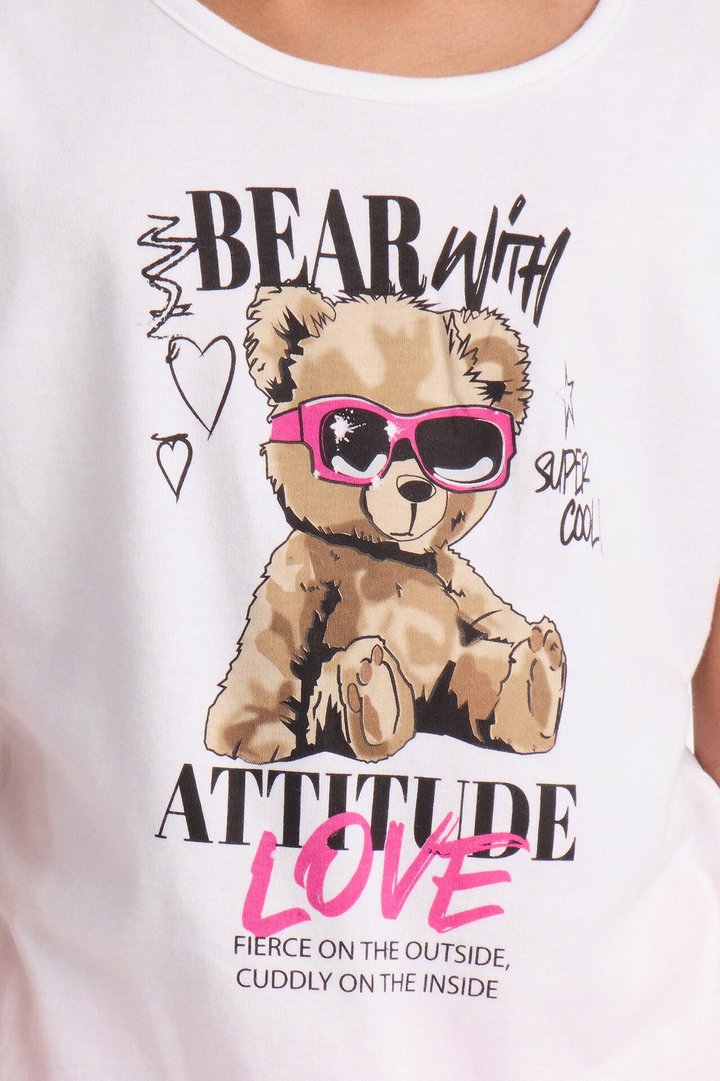 Mini The Bear With Attitude Short Set - White/Pink