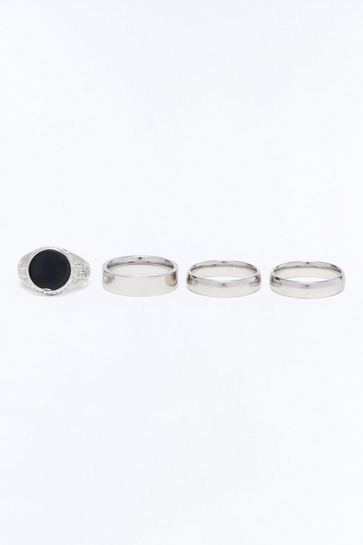 Onyx Vow Ring Set - Silver