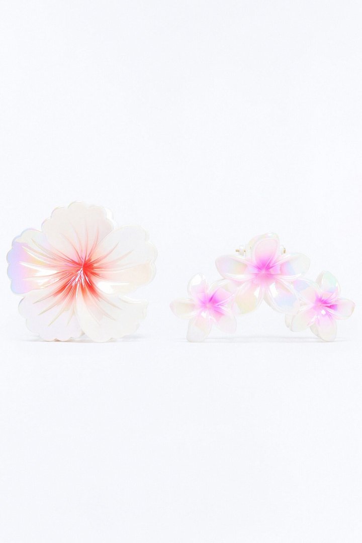 Shining Orchid 2 Piece Hair Clip Set - White/Pink
