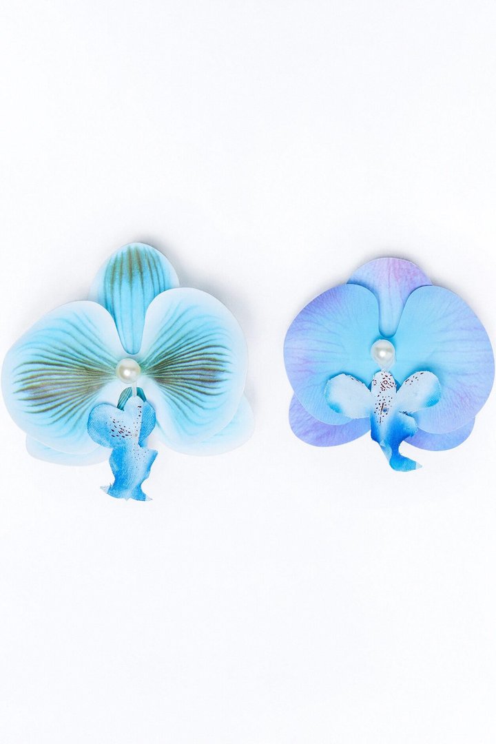 Orchids And Pearls 2 Piece Hair Clip - Blue