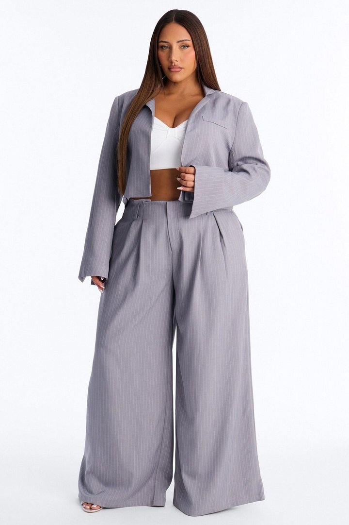 Ahmeira Pinstripe Wide Leg Trouser Pant - Grey/combo