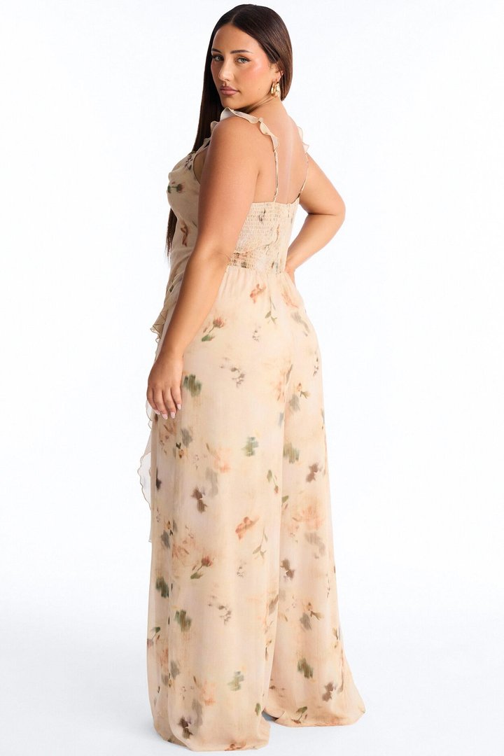 Paige Chiffon Floral Jumpsuit - Peach