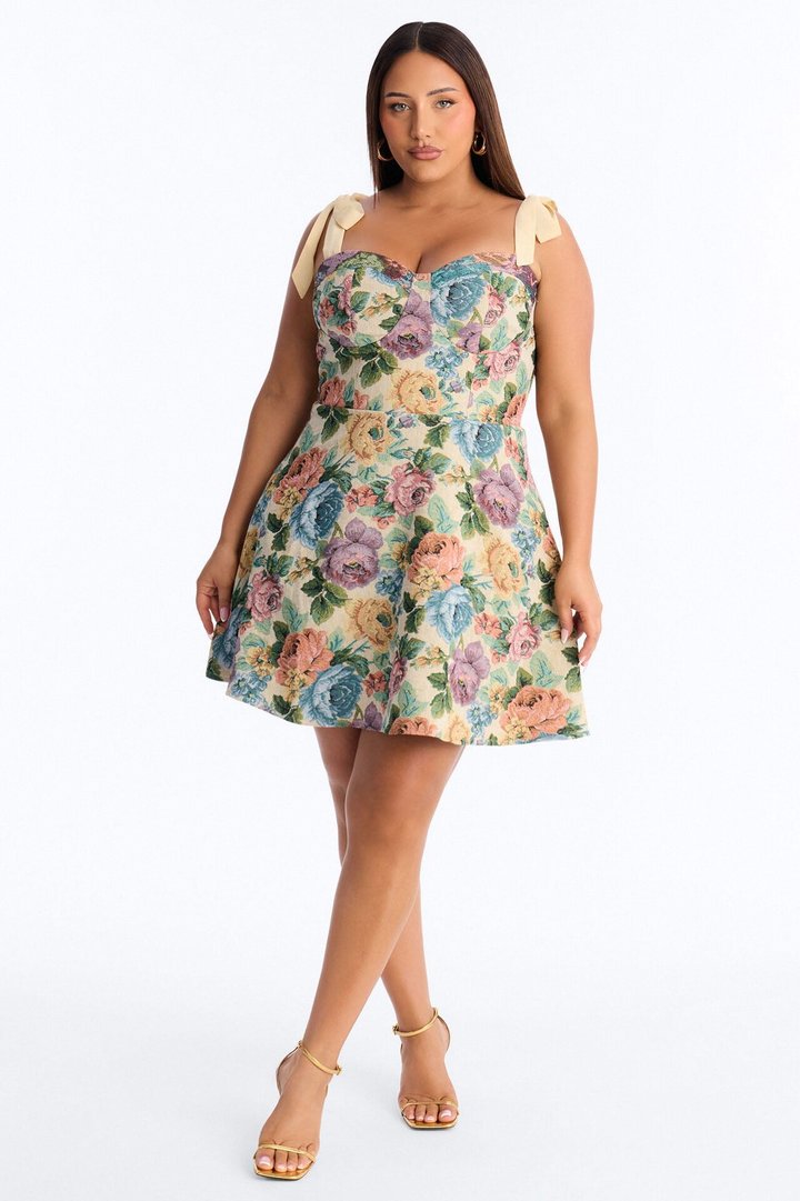 Willow Tie Shoulder Jacquard Mini Dress - Natural/Combo