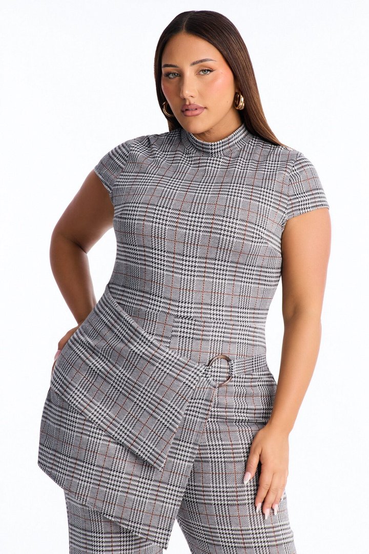 Chantel Plaid Draped Jumpsuit - Grey