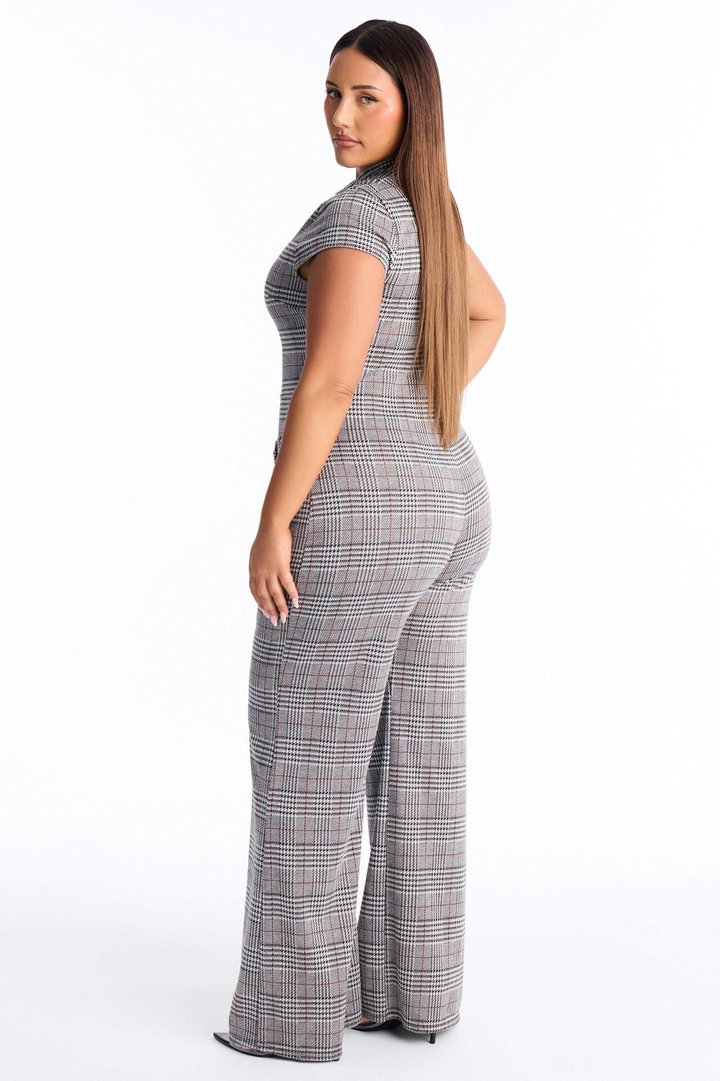 Chantel Plaid Draped Jumpsuit - Grey