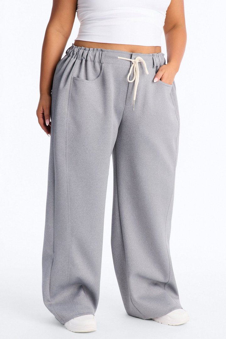 Don't Get Too Comfortable Low Rise Wide Leg Scuba Pant - Heather Grey