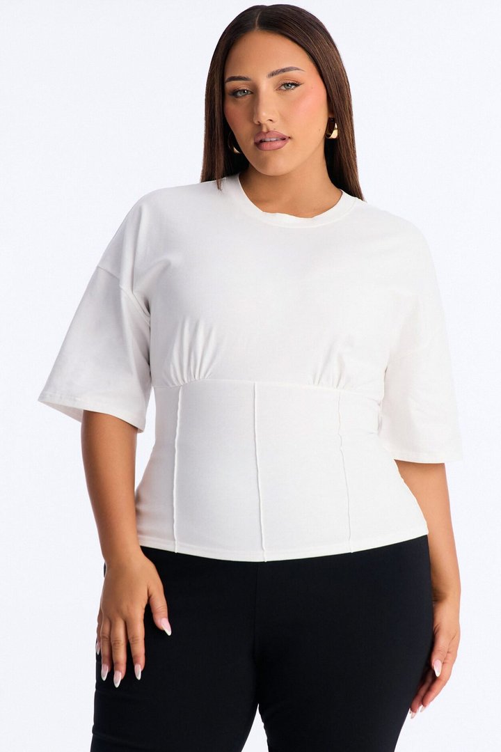 Kaylee Cinched Waist Short Sleeve T-Shirt - White